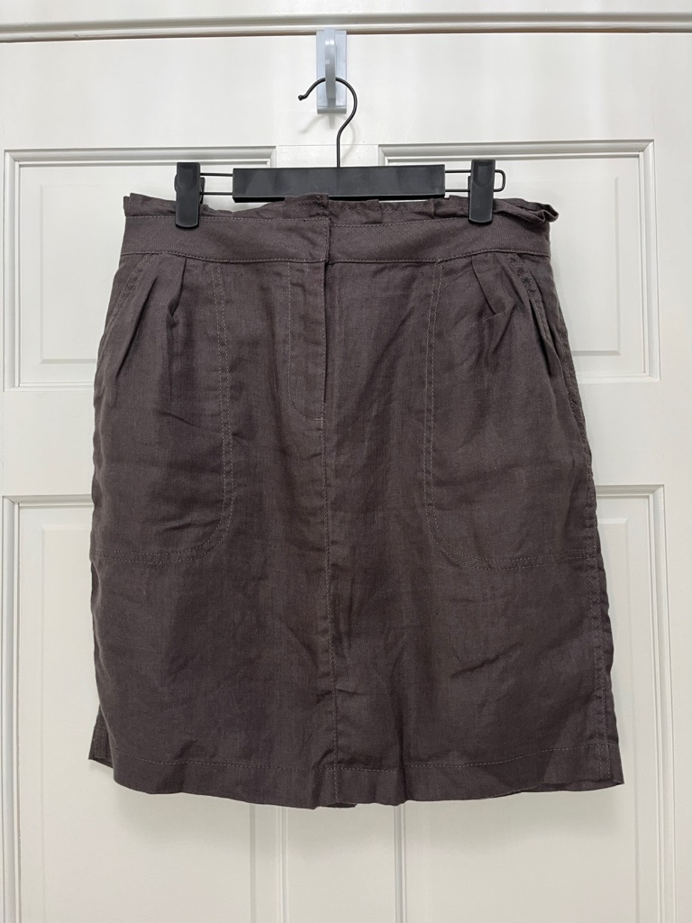 J. Crew Dark Brown 100% Linen Mini Skirt with Front Pockets - Size 6